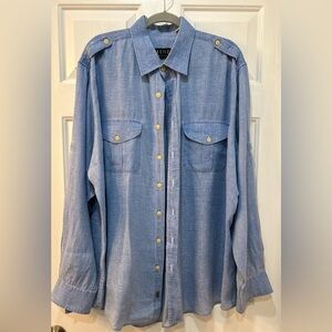 MINE Men's Blue Denim 100% Linen Shirt Sz XL Western Urban Vacation Button Front